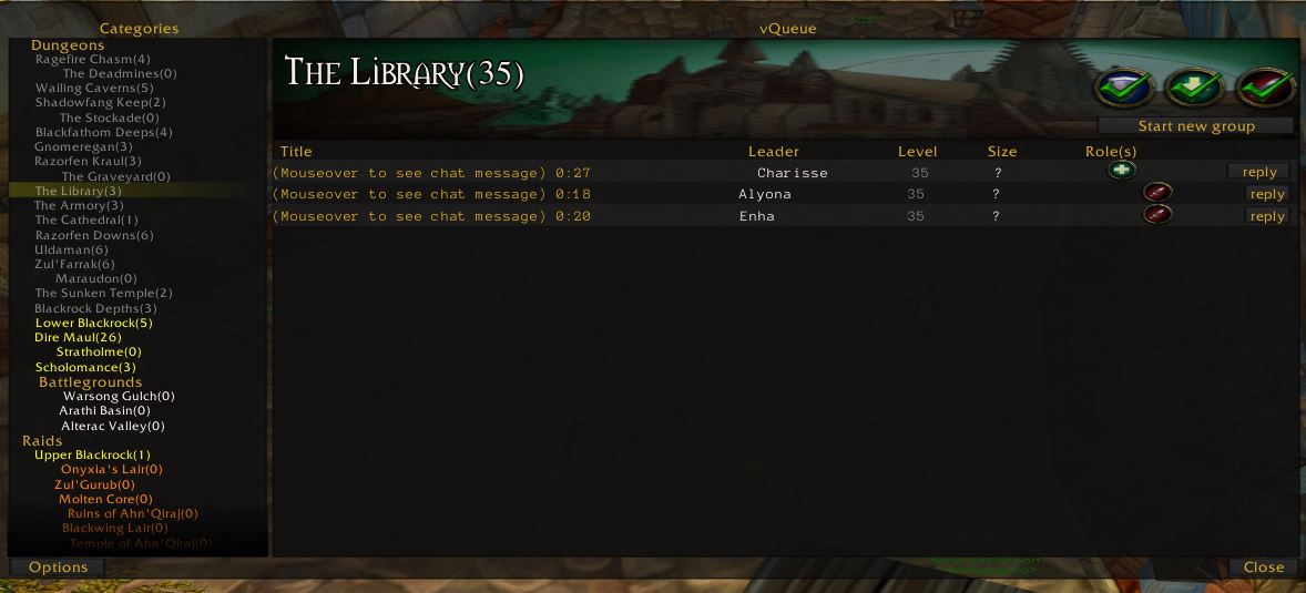 vQueue - Addon per la ricerca di gruppi per WoW Vanilla