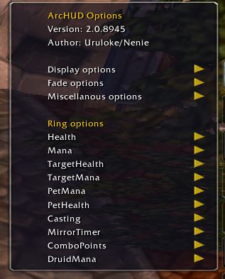 Arc HUD WoW Vanilla Options